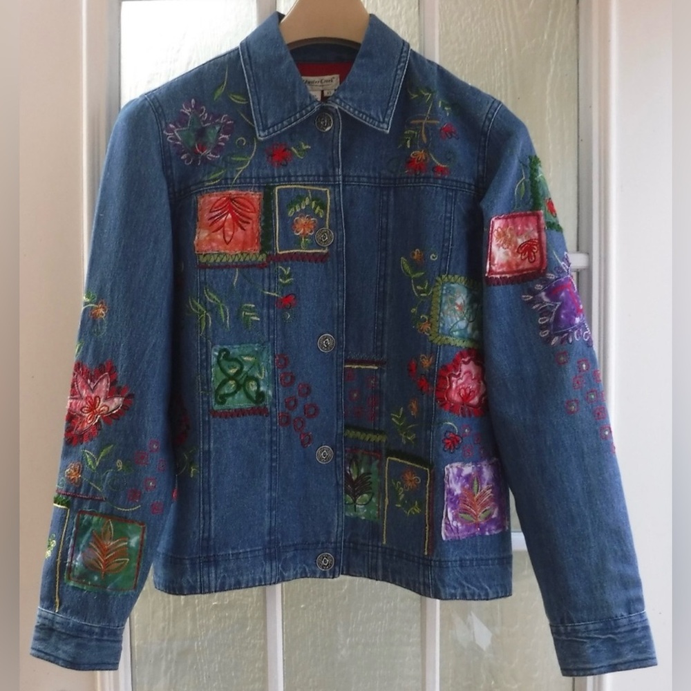 COLDWATER CREEK Embroidered Knit Denim Jacket - PXL